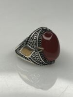 CRIMSON SCROLL AQEEQ STONE 925 SILVER RING #230 - Image 4