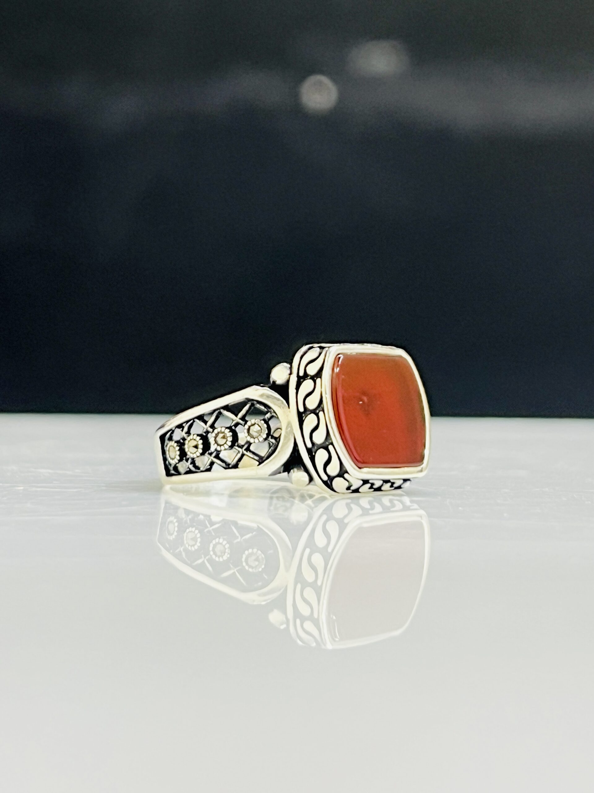 IMG_6611 Red Aqeeq stone 925 silver ring #235 - Image 1