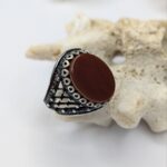 RED AQEEQ STONE 925 SILVER RING #241