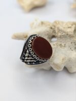 RED AQEEQ STONE 925 SILVER RING #241