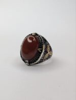 RED AQEEQ STONE 925 SILVER RING #243 - Image 2