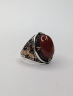 RED AQEEQ STONE 925 SILVER RING #243 - Image 4