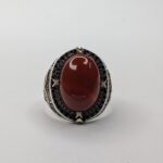 RED AQEEQ STONE 925 SILVER RING #243