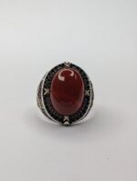 RED AQEEQ STONE 925 SILVER RING #243