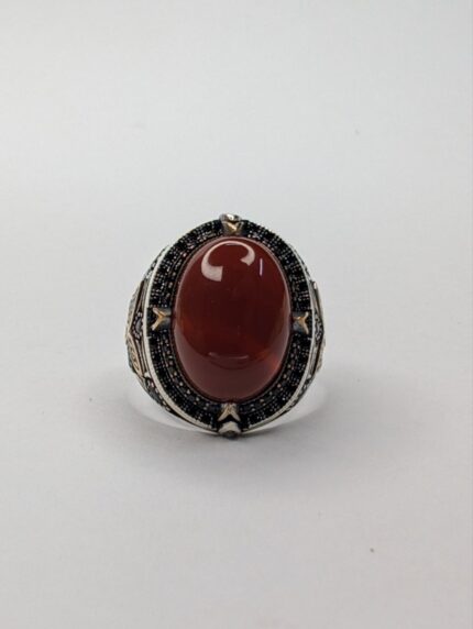 RED AQEEQ STONE 925 SILVER RING #243