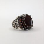 RED AQEEQ STONE 925 SILVER RING #242