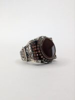 RED AQEEQ STONE 925 SILVER RING #242